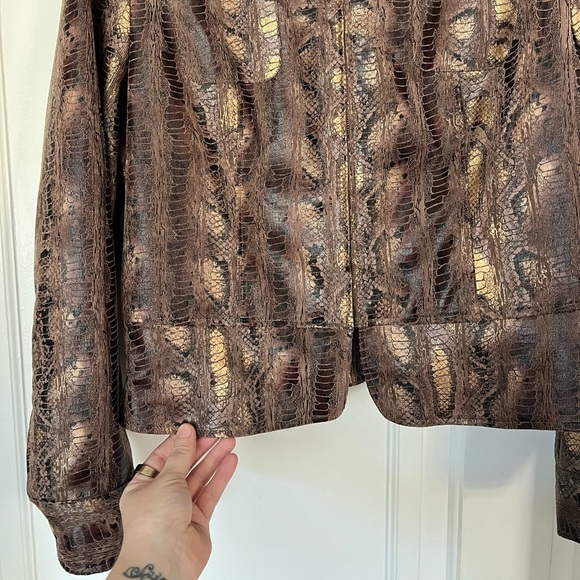 Vintage Linear Snake Print Jacket – Faux Leather Metallic Bronze Size M/L - Picture 3 of 9